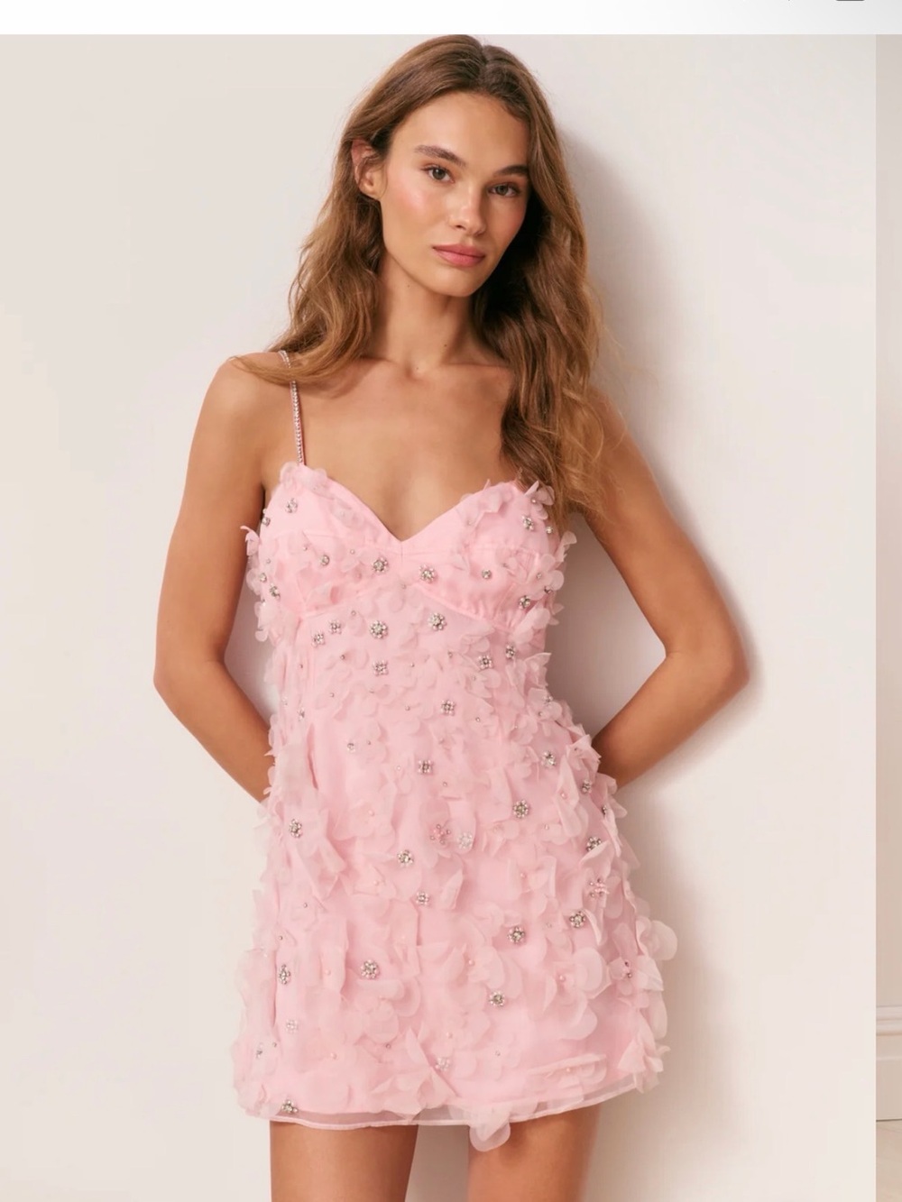 LoveShackFancy Pink Floral Appliqué Mini Dress with Beaded Accents - Picture 3 of 9